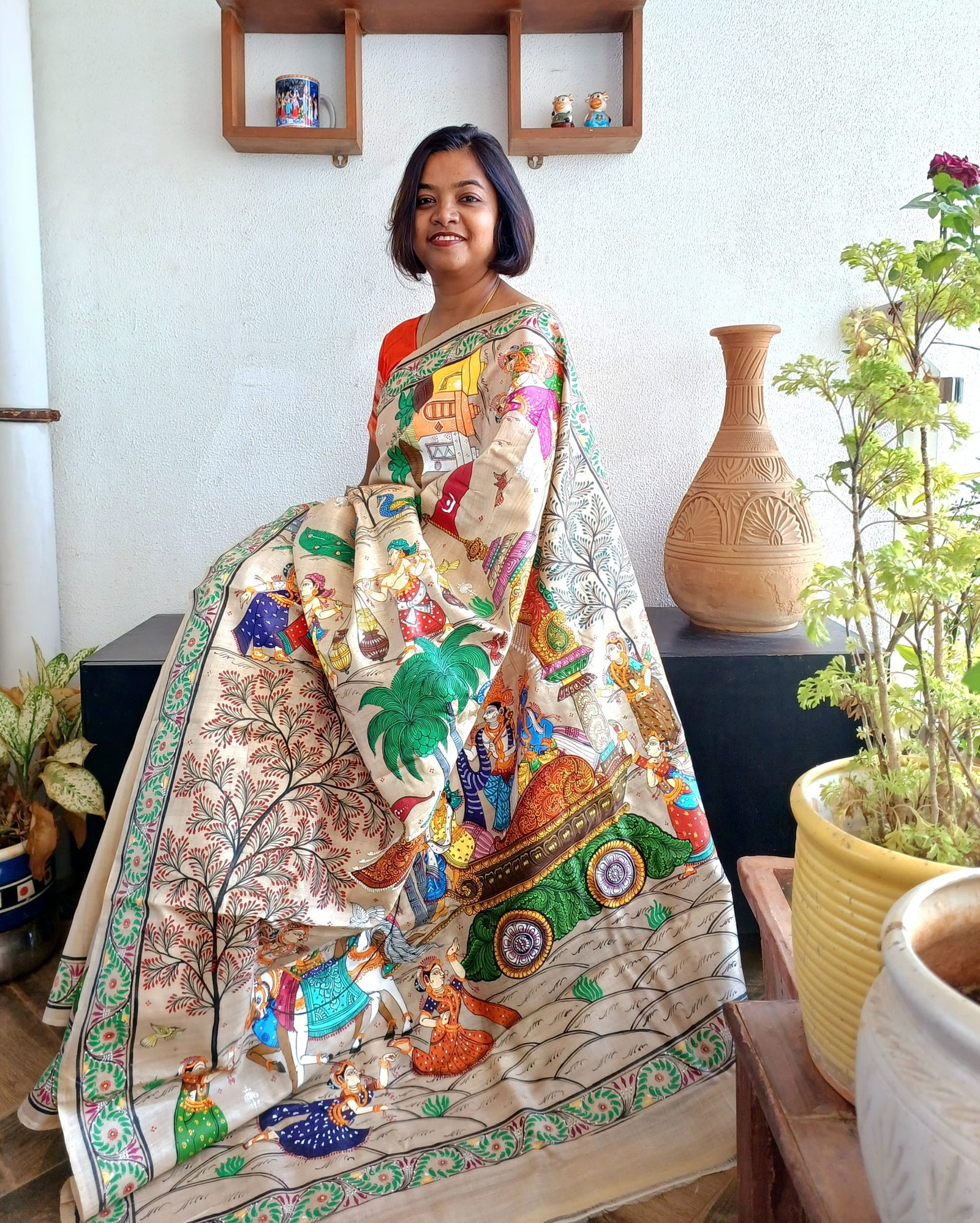 Hand Painted Yellow Murshidabad Silk Saree: Stunning Design – Luxurion World